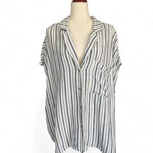Mango Striped linen-blend shirt White Striped Women Size 16